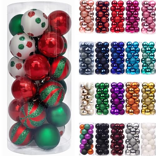 Emopeak 24 Count Mini Christmas Balls Ornaments Red Green White 1.2 Inch
