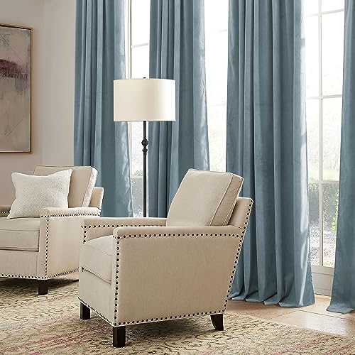 Image of RYB HOME Stone Blue Velvet Curtains 63 inches Length with Hook Belt | Soft Fabric, Room Darkening, Thermal Insulated, Luxurious Home Decor, Drapes for Living Room Bedroom, W42 x L63, 2 Panels