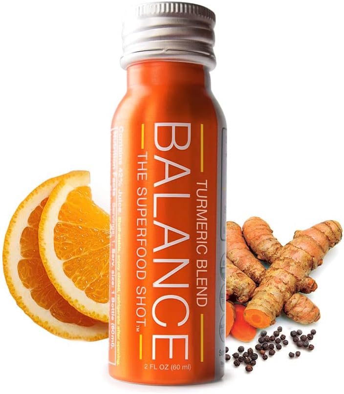 1/2 Day of Fruits & Veggies plus Turmeric and Ginger Shot, Organic w/Black Pepper, Curcumin, 2oz Daily Superfood Post Workout Recovery Drink, Vegan & Gluten-Free (12 Pack)