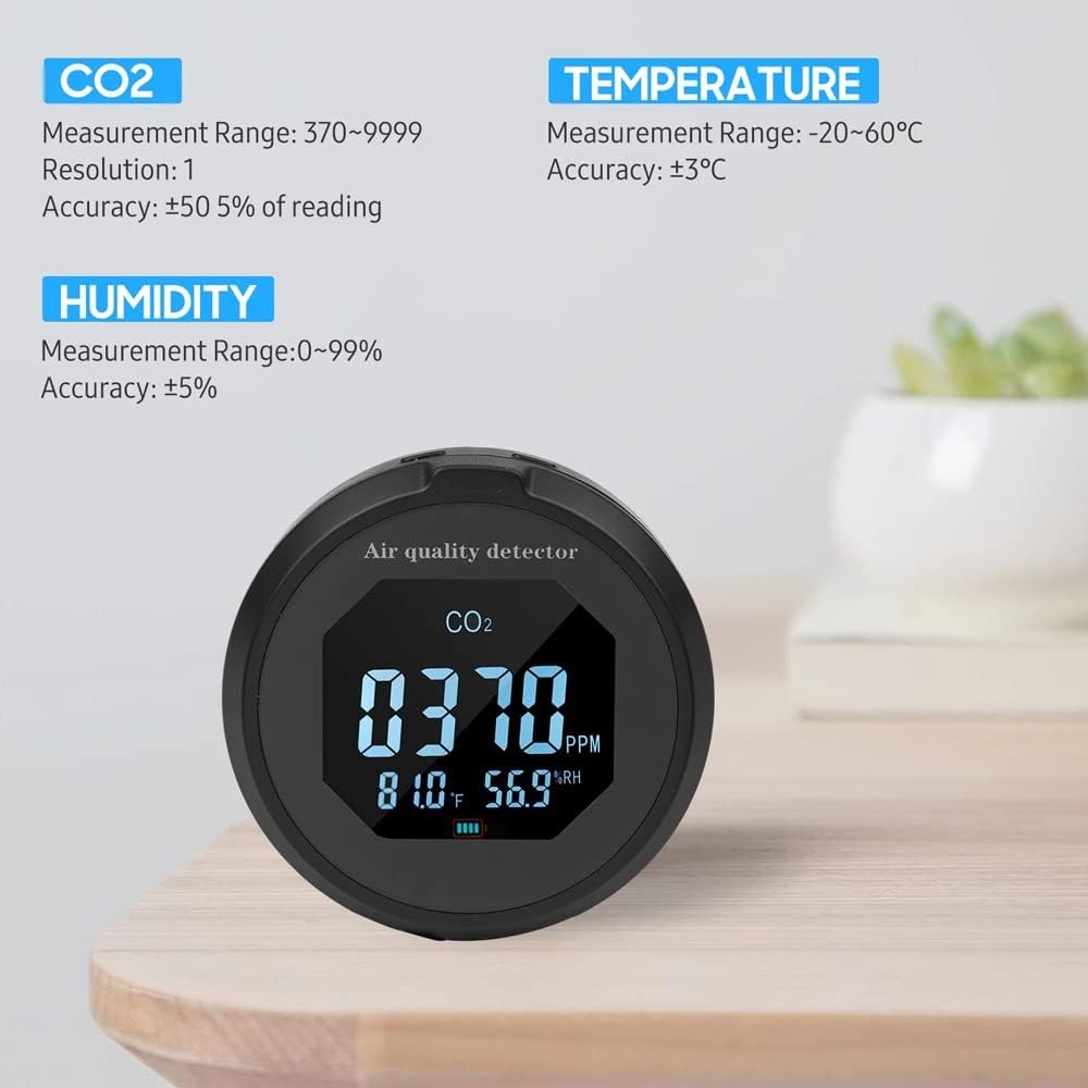 3-in-1 CO2 Meter Thermohygrometer CO2 Monitor Palm-Size Air Quality Detector Temperature Humidity Air Quality Analyzer