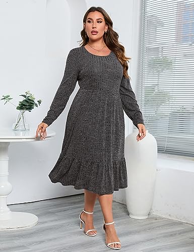 Image of ShopWonder Womens Plus Size Ribbed Knit Sweater Dress Long Sleeve Stretchy Comfy Casual Fall Dress with Pockets