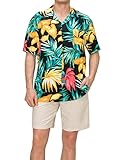 OmegaTux 100% Rayon Mens Hawaiian Shirts Short Sleeve Hawaiian Shirts for Men with Front Pocket Availabe Size S - 4XL (OMHW-01-BLK,L)