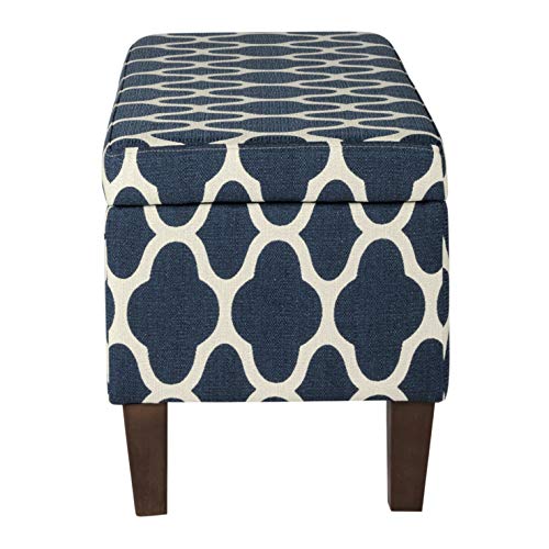 Homepop Large Upholstered Rectangular Storage Ottoman Bench With Hinged Lid, Navy Geometric #TOP5