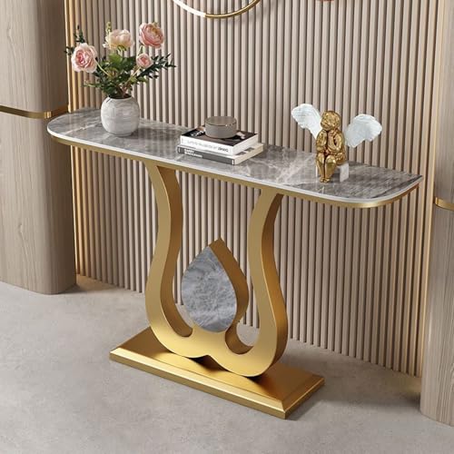 Image of Modern Console Table with Sintered Stone Tabletop, Sofa Table Behind Couch, Entrance Table for Small Spaces, Living Room, Hallway, Easy Assembly(Gold c,120cm/47.2")