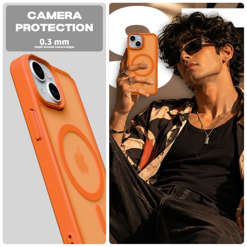 Image of Pikkme Back Cover for iPhone 15 | Mag-Safe Compatible | Smoke Frosted Transparent Matte Finish | Hard PC + Soft TPU | Shockproof | Raised Camera Protection Bumper Case (Orange Smoke Mag-Safe)
