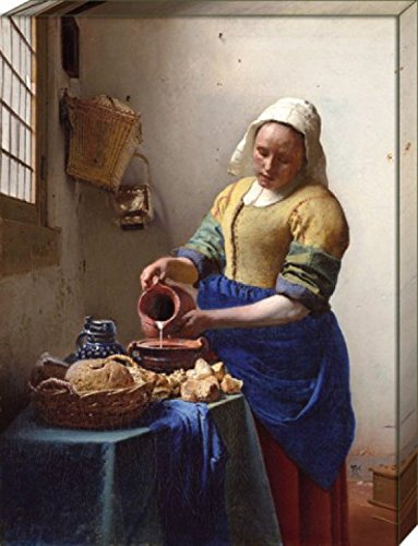 1art1 Johannes Vermeer Póster Impresión En Lienzo La Lechera, 1658-1660 Cuadro En Bastidor De Camilla De Madera | Mural XXL | Imagen 80x60 cm