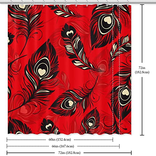 Rideaux de douche plumes rouges boho pour baignoire sans odeur