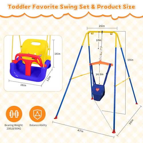 Image of 4-in-1 Toddler Swing Set & Baby Jumper and Bouncer for Toddlers | Foldable Baby Swing Stand for Outdoor /Indoor Play, Easy to Assemble and Store for Ages 6 Months to 10 Years Old