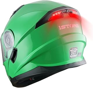 1Storm New Motorcycle Bike Modular Full Face Helmet Dual Visor Sun Shield with with Rechargeable LED Tail Light: Glossy Green