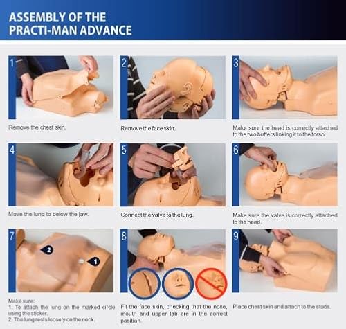 Practiman Advance 4 Mannequins für HLW-Trainingskurse, 3 Positionen: Erwachsener, Kind, Test, enthält 4 Manikins, 20 Lungenflügel, 8 Ventile, 1 Tragetasche, 4 Handbücher und FAQs