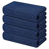 Homaxy Microfiber Waffle Weave Kitchen Towels, 16 x 28 Inch Ultra Absorbent and Solid Color Dish Towels, 4 Pack, Navy Blue