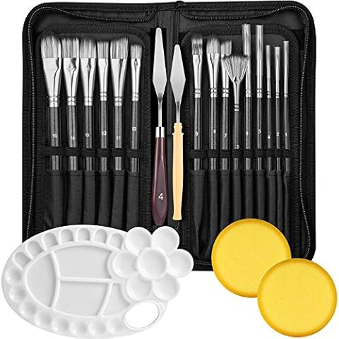 21Pcs Paint Brush Set, 15 Oil Paint Brushes, Paint Palette, Palette Knife, Sponges, Standing Organizer, Professional Artist Paint Brushes for Acrylics, Watercolors, Gouache, Canvas and Face Painting Cover