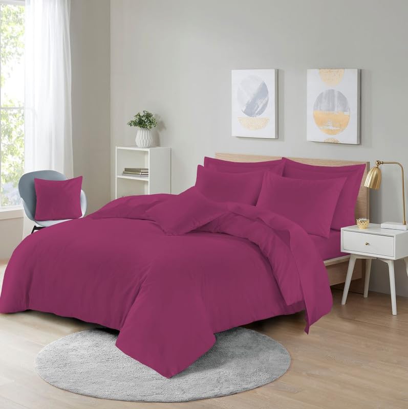 L S U Supersoft Duvet Cover Set Easy Care Bedding Fitted Sheet and Pillowcases in 22 Colours and Single, Double, King, and Super King Sizes (DUVET K fuchsia)