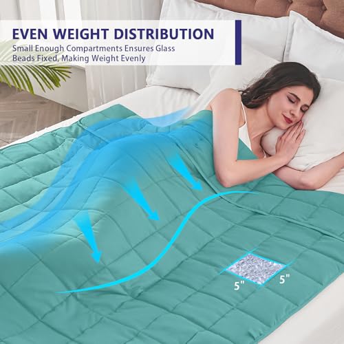 Image of yescool Weighted Blanket for Adults (20 lbs, 48 inch x 72 inch, Teal) Cooling Heavy Blanket for Sleeping Perfect for 190-210 lbs, Twin Size Breathable Blanket with Premium Glass Bead, Machine Washable