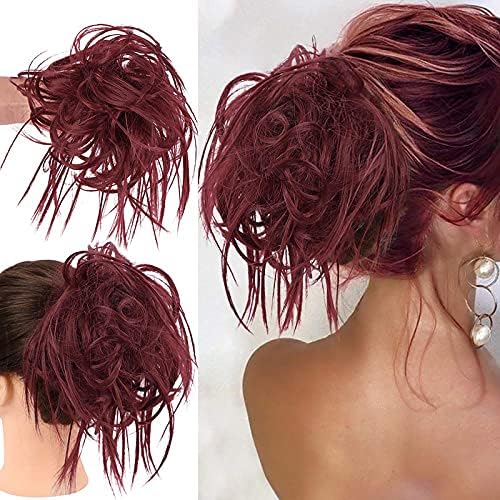 HMD Tousled Updo Messy Bun Hairpiece Hair Extension Ponytail with Elastic Rubber Band Updo Ponytail Hairpiece Synthetic Hair Extensions Scrunchies Ponytail Hairpieces for Women