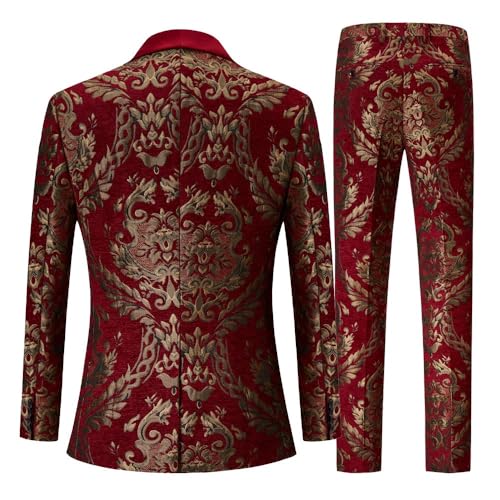 Men's Jacquard Two Pieces Suit Wedding Shawl Lapel Jacket Pants Single Breasted Tuxedo2