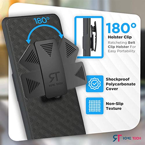 Rome Tech Holster Hard For Kyocera Duraforce Pro 2 Phone Case Belt Clip [E6900/E6910/E6920] - Slim Large Belt Phone Shell Holster Combo - Rugged Phone Cover With Kickstand For Duraforce Pro 2 - Black #TOP2