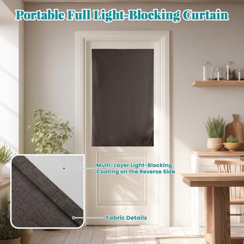 Image of 100% Blackout French Door Curtains, Room Darkening Shades Small Window Curtain Drapes Thermal Insulated Tricia Door Blinds for Classroom Glass Window, W25 x L40 inch, 1 Panel, Dark Brown