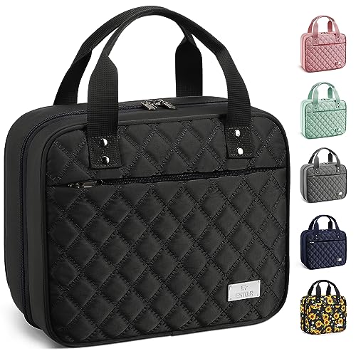 Travel Toiletry Bag for Women, Large Makeup Bag Organizer with Detachable Mirror, and Clear Cosmetic Bag, Suitable for Travel Size Toiletries-Black