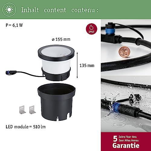 Paulmann 94669 Plug&Shine LED outdoor luminaire Plug&Shine wall wall washer Ocos IP67 incl. 1x6.1W dimm. Outdoor luminaires Anthracite Metal 3000K - Image 4