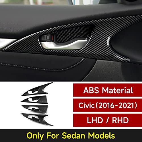 Image of Car Inner Door Bowl Decals for Honda Civic 2016-2021 10th Gen Accessories ABS Carbon Fiber Stickers, NOT for Hatchback