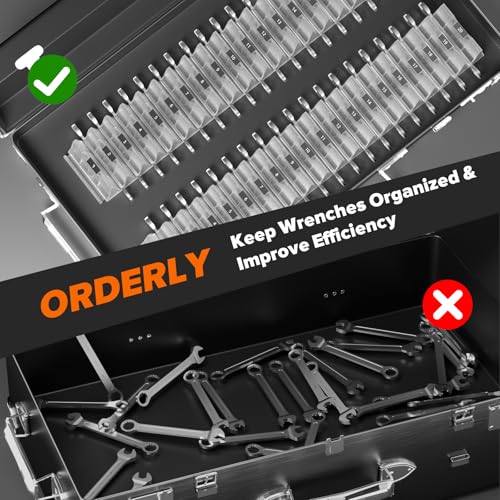 80PCS Modular Wrench Organizer Wrench Holder - Wrench Tool Organizers for Tool Drawer Storage, Wrench Storage Set with Metric & SAE Label, Wrench Rack Tool Gift for Professional Mechanics,Transparent