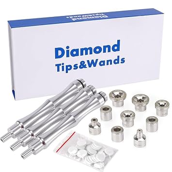 Diamond Dermabrasion Set 9 Precision Replacement Tips, 3 Premium Wands & Soft Cotton Filters for Face & Body Rejuvenation