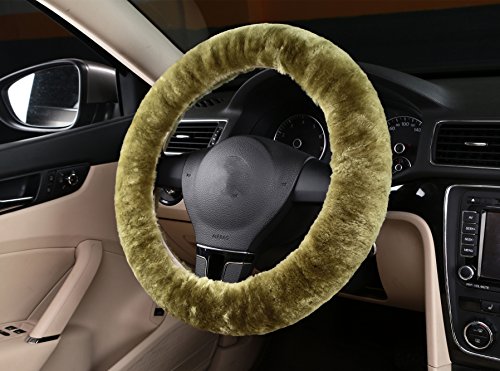 U&M Car Stretch-On Steering Wheel Cover Soft Australian Natural Sheepskin Luxurious Wool Vehicle Non-Slip Wheel Cushion Protector Available For 35Cm-43Cm #TOP5