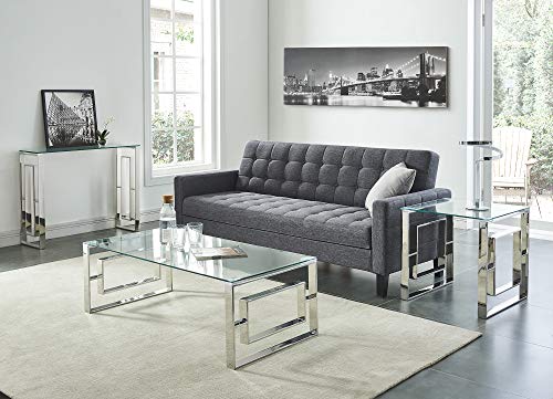 Whi Contemporary Console, Sofa, Glass And Chrome Table, Silver #TOP6