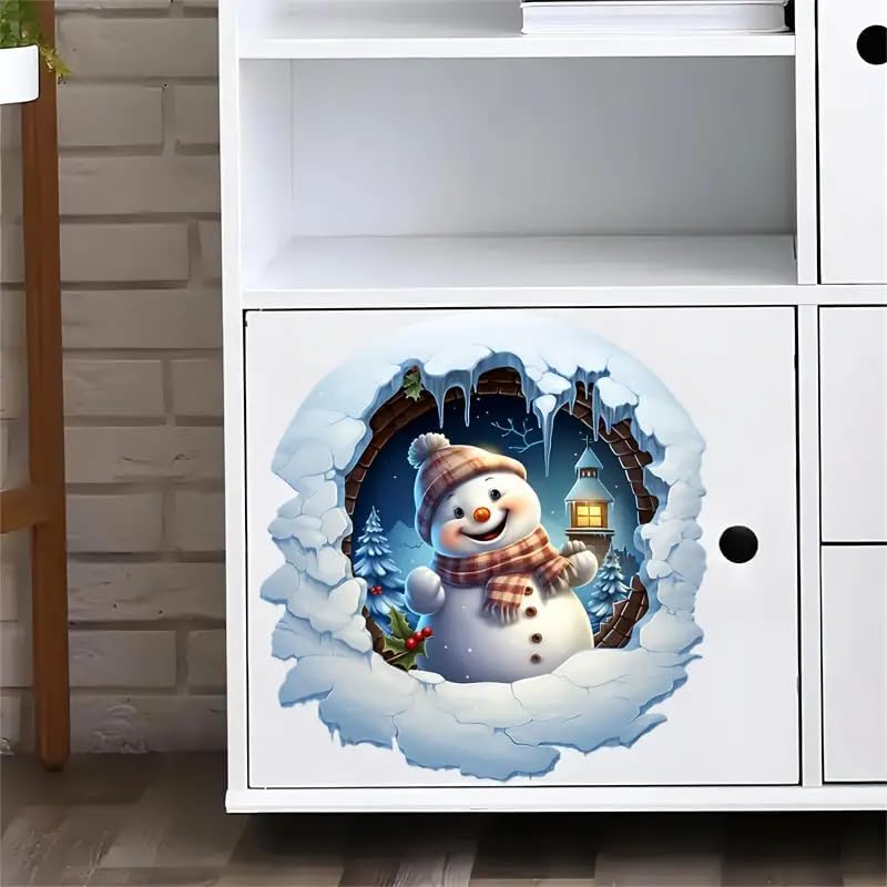 New Creative Christmas Snowman Toilet Cover Sticker Decals,Fish Bird Flower Leaf Waterproof Toilet Lid Tank Seat Decals Cistern Self-Adhesive Bathroom Wall Sticker
