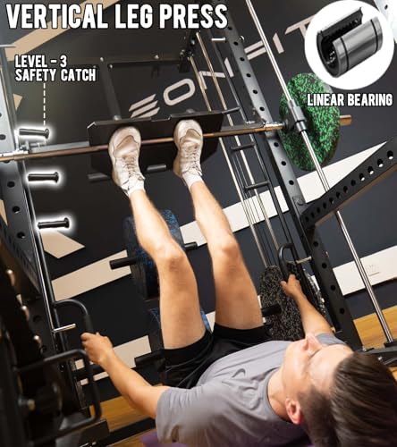 Image of Eonfit E5 Smith Machine with Vertical Leg Press, Power Cage Squat Rack with LAT-Pull Down Cable Crossover Rotating Arms System Home Gym Equipment All in One