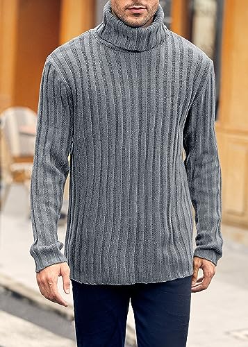 Mens Sweaters Turtleneck Cable Knitted Pullover Long Sleeve Slim Fit Chunky Casual Fall Winter Warm Cardigans2