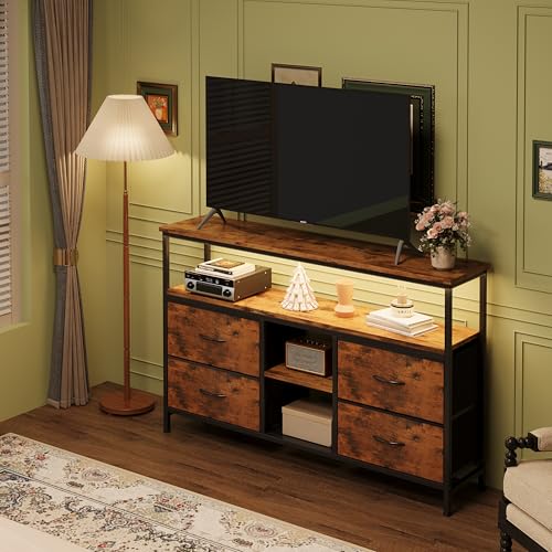 MUTUN TV Schrank mit LED-Beleuchtung, Lowboard für Fernseher mit 4...