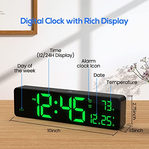 Zgrmbo Digital Clock With Huge Clear Digits To Display Time, Date, Room Temp, Electric Wall Clock For Living Room Decor/Office/Garage/Bedroom, Custom/Auto-Dimming(With Dc 5V/2A Adapter, 6.6Ft Cable) #TOP1