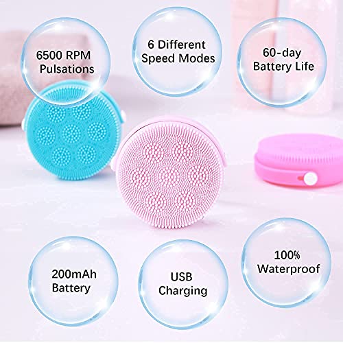 Smart Electric Silicone Facial Cleansing Brush With Travel Case, Sonic Face Scrubber Exfoliator For Normal And Sensitive Skin, Usb Rechargeable Waterproof（Blue） #TOP5