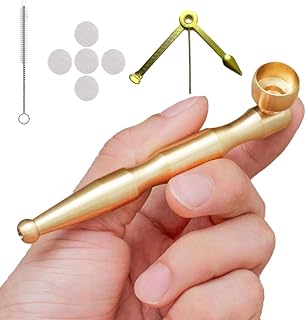 MENGQILINYU Compact Metal Tobacco Pipe Set with Built-in Filter, Golden Finish, Cleaning Tools & Extra Inserts - 3.94" Pocket Pipe