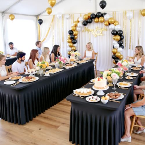 Image of Outpain Black Spandex Table Clothes for 6 Foot Rectangle Tables-12Pack 6FT Spandex Fitted Table Cover, Wrinkle Free Tablecloths with Skirt for Parties, Wedding, Birthday, Banquet, Festival
