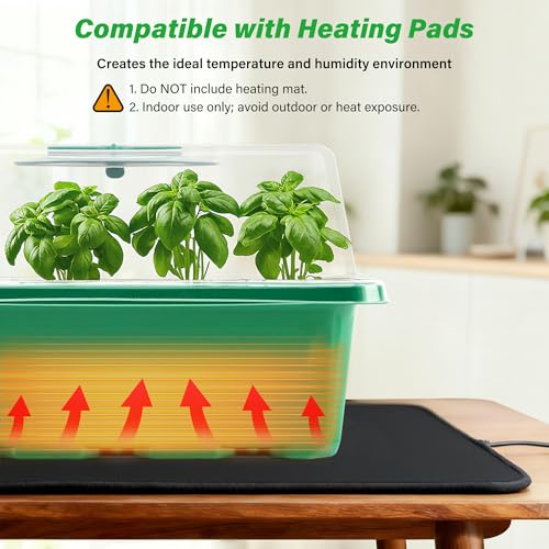 Bonviee 5-Pack Seed Starter Trays, Seed Starter Kit with Adjustable Humidity Dome and Base Indoor Greenhouse Mini Propagator for Seeds Growing Starting (12 Cells Per Tray, Green) - Image 6