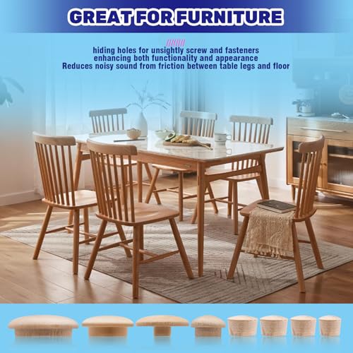 Image of 160 Pcs 2 Styles Wood Hole Plugs Assortment Set, 3 /16 Inch, 5 /16 Inch, 3 /8 Inch, 1 /2 Inch Hardwood Maple Button Cap, Flush Type Wooden Screw Covers for Decor Furniture