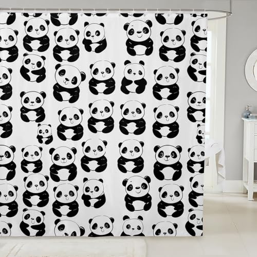 Image of Panda Shower Curtain for Bathroom Stalls Bathtubs Cute Animal Bathroom Shower Curtain Set Decorative Panda Bear Printed Bath Curtain Cartoon Giant Panda Design Waterproof Bathroom Curtains 72x78 Inch