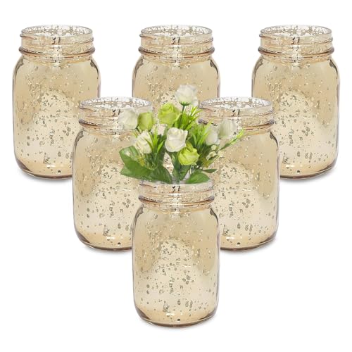 Fun Express Mason Jar - Enhance Your Home Decor with 12 Gold Painted Mason Jars - Perfect for Wedding, Centerpiece and Home Decorations - Unleash Your DIY Spirit with a Multipurpose Glass Mason Jars