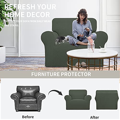 Image of Easy-Going Stretch Oversized Chair Sofa Slipcover 1-Piece Couch Sofa Cover Furniture Protector Soft with Elastic Bottom for Kids Spandex Jacquard Fabric Small Checks Olive Green