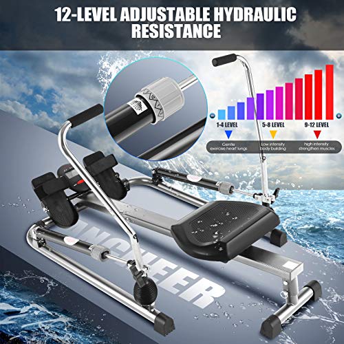 Rudergerät für zuhause, Heimtraining Hydraulisches Rudergerät, 12-stufige Voll bewegungs-Rudergerät Rower 100KG… – Bild 4