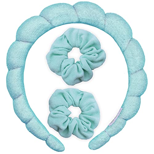 Frog Sac Puffy Spa Headband And Wristband Scrunchies For Girls, Skincare Headbands For Women Makeup, Terry Cloth Towel Head Band For Skin Care, Twisted Bubble Make Up Hair Band For Washing Face #TOP18