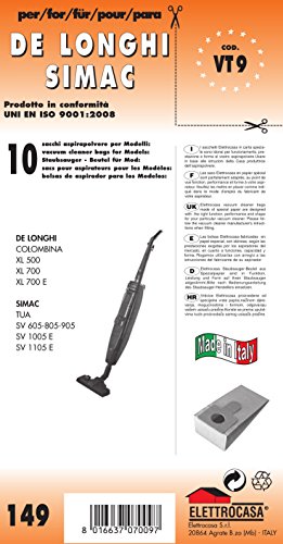 Vt 9 Sacchetti Per Scopa Elettrica Confezione Da 10 Sacchi Carta