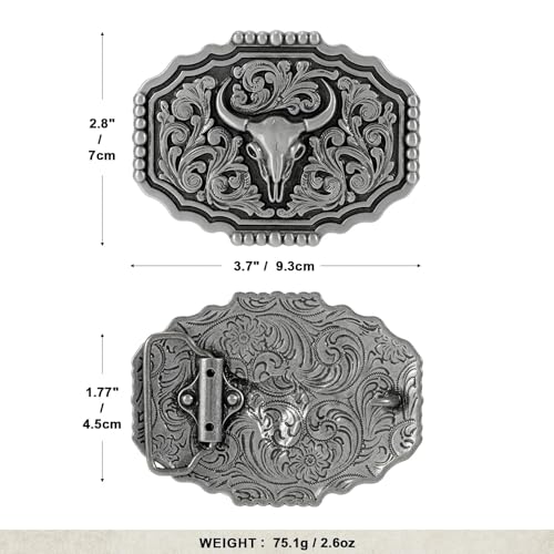 Image of Western Cowboy Belt Buckle for Men Vintage Cowboy Cowgirl Rodeo Texas Buckle Longhorn Bull Belt Buckles