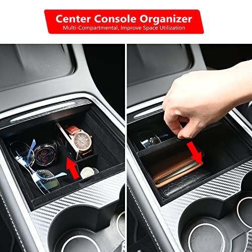 Kvr 2023 Armrest Center Console Storage Organize Only For 2020-2023 Tesla Model Y, Flocked Organizer Armrest Hidden Cubby Drawer Storage Box & Backseat Box & Under Seat Storage Custom Fit (5Pcs #TOP2