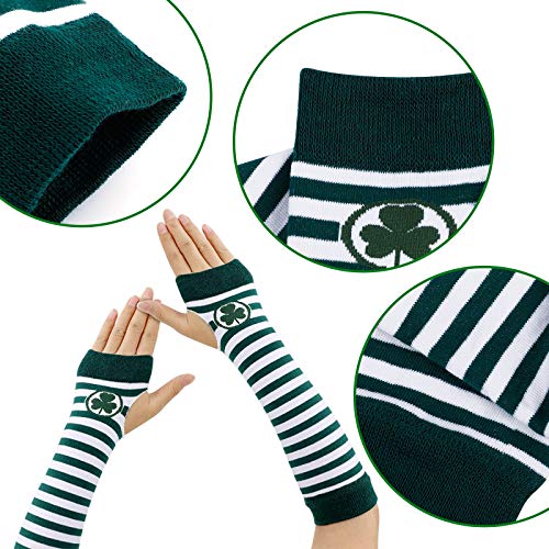 Lady Up 4 Pcs St Patrick\'s Day Costume Accessories Set, Irish Shamrock Party Costume with Gloves & Stockings & Hair Clasp & Skirt Set Green