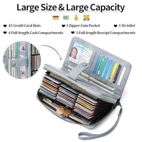 Image of GAEKEAO Wallet for Women Clutch RFID Blocking Wristlet Leather Purse Large Capacity Credit Card Holder with Grip Hand Strap