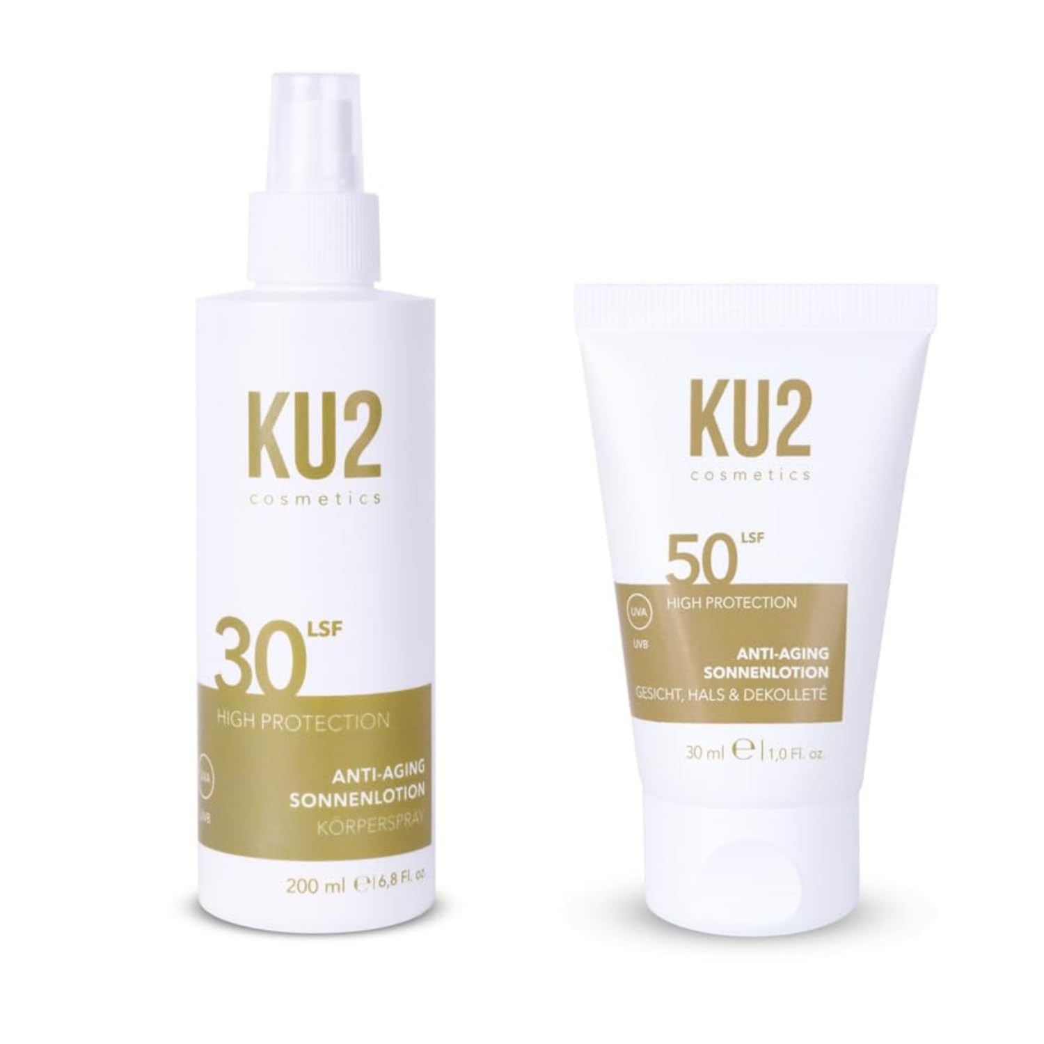 KU2 Anti-Aging Sonnenschutz Set – Sonnencreme Gesicht LSF 50 + Sonnenspray SPF 30 – UVA/UVB Schutz – Feuchtigkeitsspendend – Für Sommer & Urlaub
